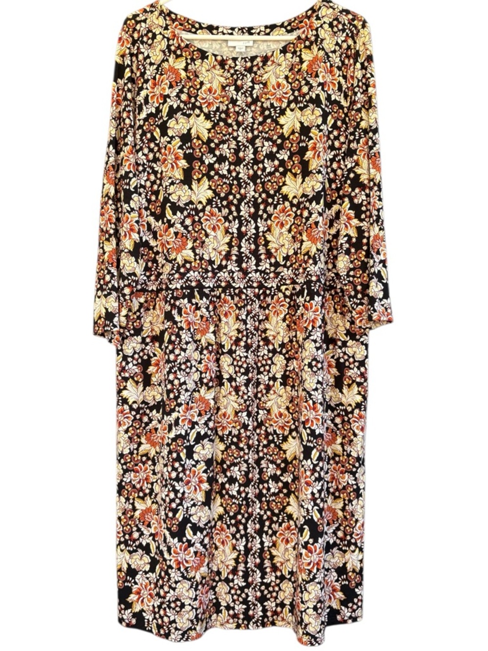 Like New J. Jill Black Floral Stretch Jersey Midi Dress Suze XL